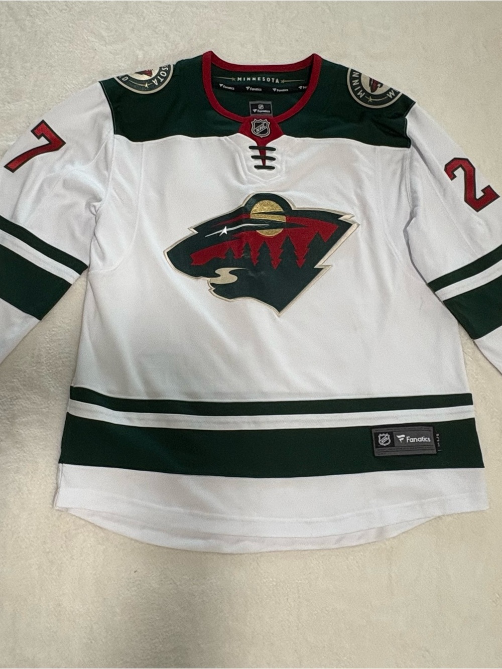 Fanatics White, Green & Red Minnesota Wild Hockey Jersey